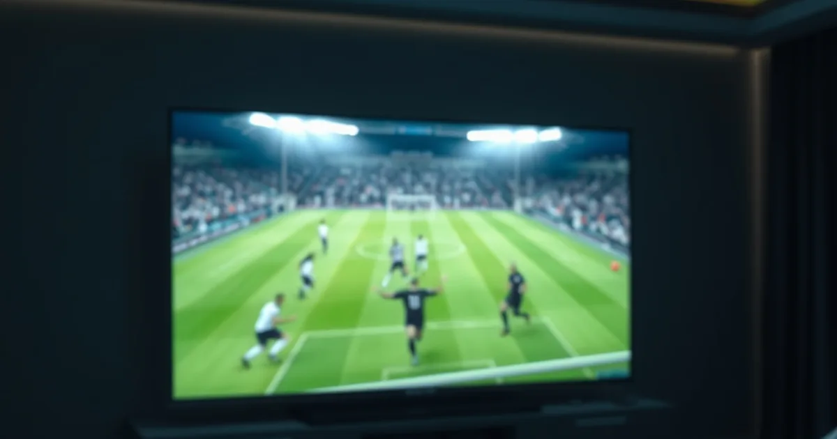 A dark, modern living room at night lit by a television showing a live Italian football match in progress
